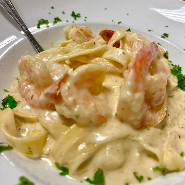 Shrimp Fettuccine Alfredo.